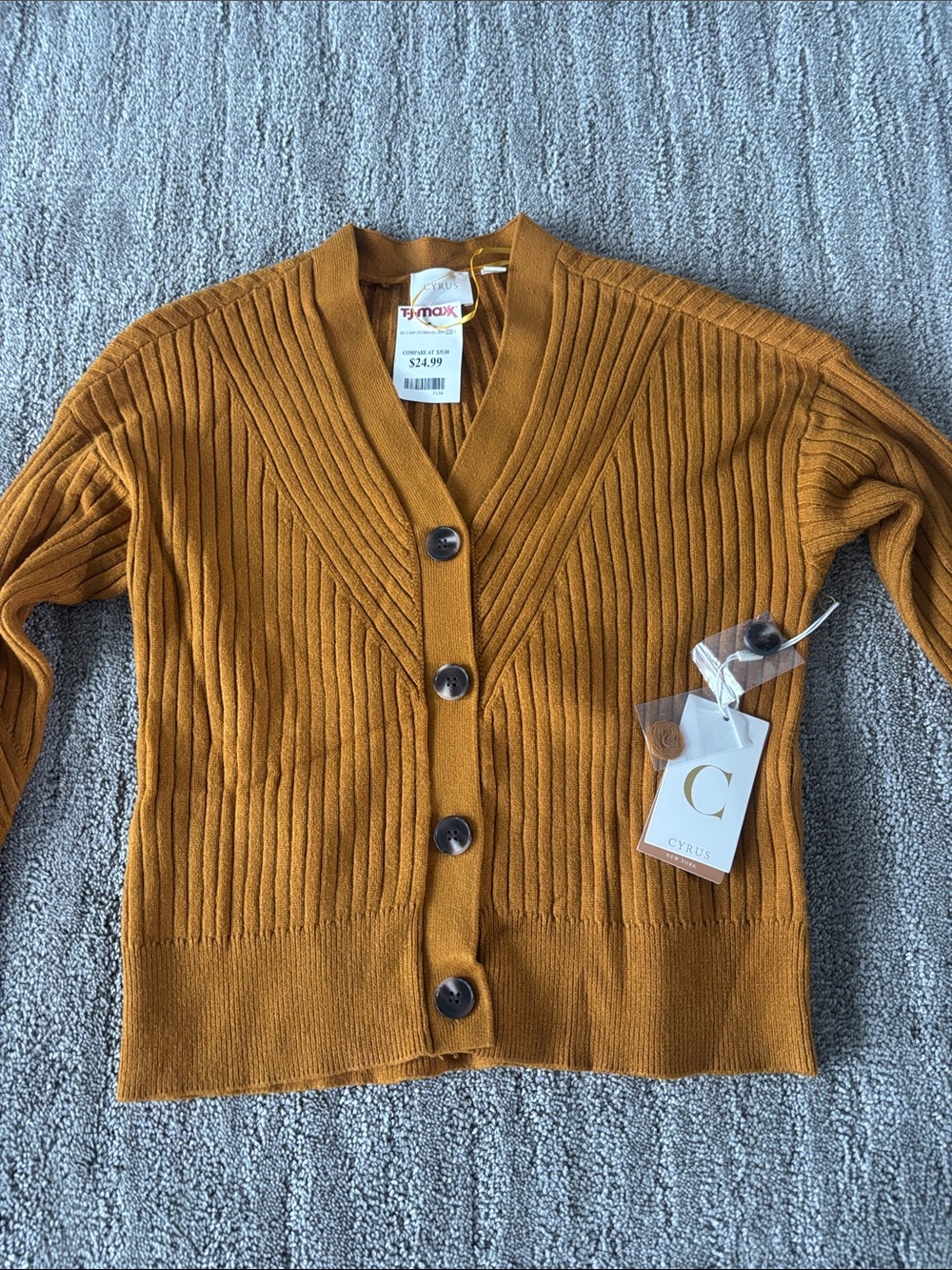 Cyrus Golden Mustard Ribbed Button-Front Cardigan